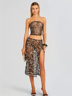 Sheer Sequin skirt - Black with Gold & Silver Sequins